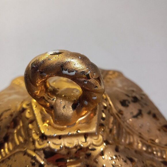 Vintage Elegant Weeping Gold Leaf 22Kt Nut Candy Cover Lid ONLY - Picture 4 of 7